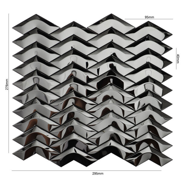 1201-113 Black Stainlee steel Chrvron 3D Mirror Mosaic Tiles