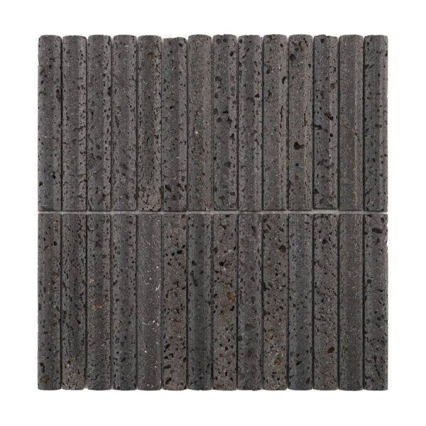 3D Concave Fluted Strip Black Lava Stone Mosaic Tiles