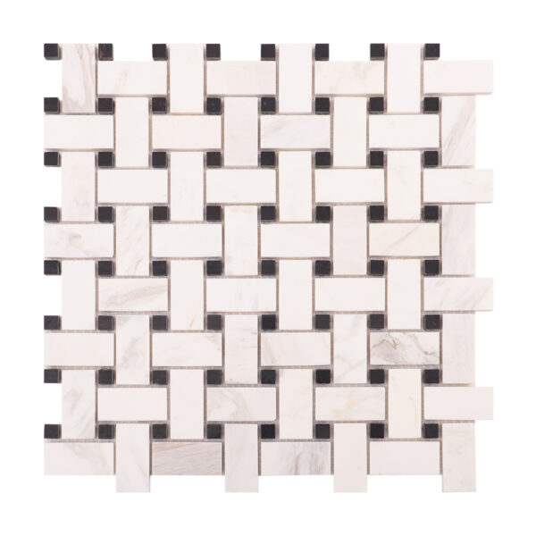 White & Black Basketweave Marble Mosaic Floor Tiles