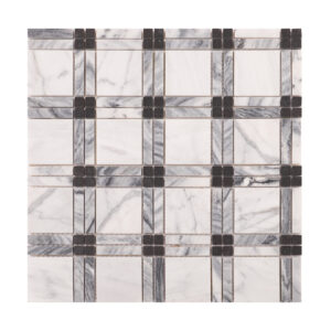 Black & White Plaid Marble Polished Mosaic Tiles