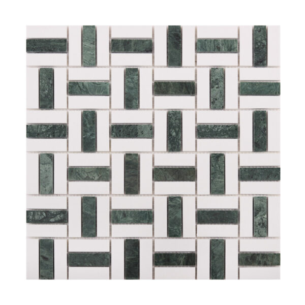 Empress Green and White Marble Mosaic Basketweave Tiles