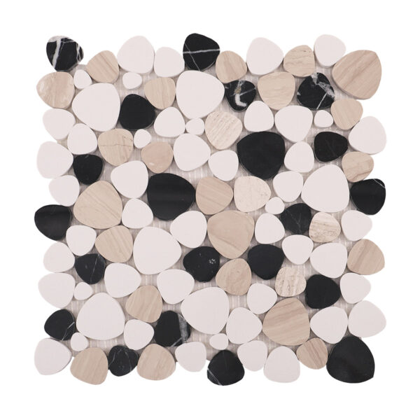 White and Black Flat Pebble Stone Mosaic Tiles