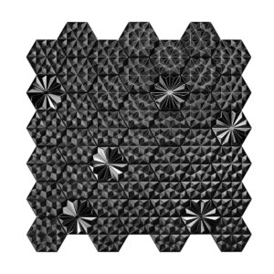 1202-112 Black Metal 3D Groutless Hexagon Mosaic Tile in Stainless Steel