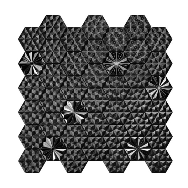1202-112 Black Metal 3D Groutless Hexagon Mosaic Tile in Stainless Steel