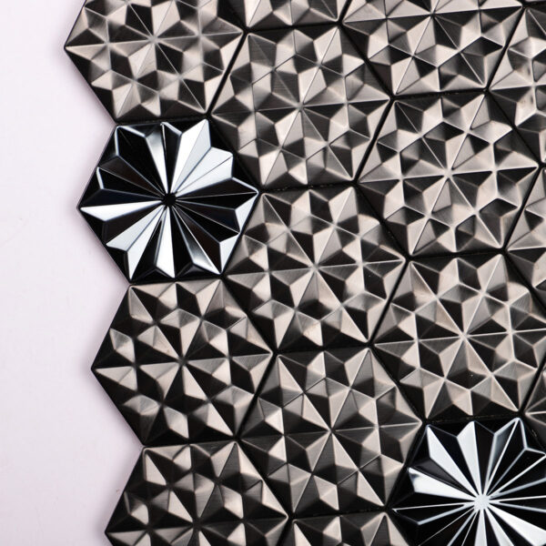 1203-109 Black Metal 3D Groutless Hexagon Mosaic Tile in Stainless Steel