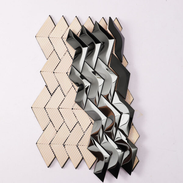 1203-111 Black Stainlee steel Chrvron 3D Mirror Mosaic Tiles