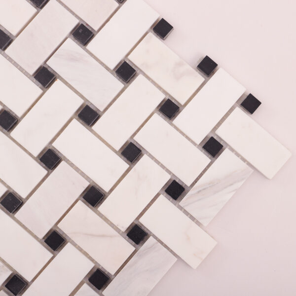 White & Black Basketweave Marble Mosaic Floor Tiles