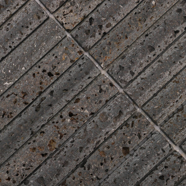 3D Concave Fluted Strip Black Lava Stone Mosaic Tiles