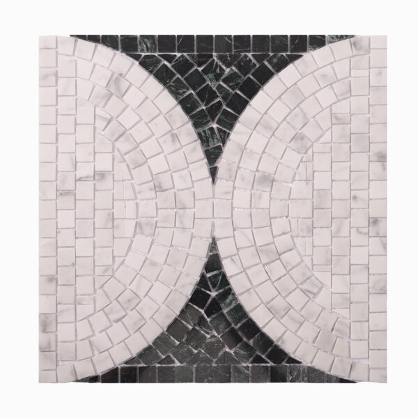 1205-311 Polished Green and White Marble Cutting Art Mosaic Tiles
