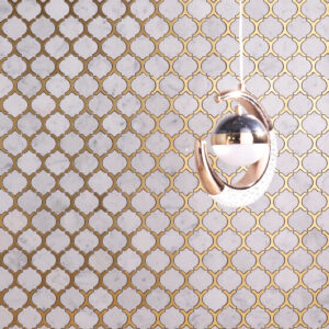 Carrara White Marble & Gold Metal Arabesque Mosaic Tiles