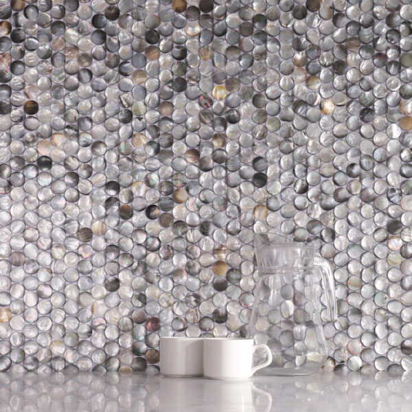 1206-167 Deep Sea Black Mother of Pearl Penny Round Mosaic Tiles For Bathroom,Kitchen Spa Shower Backsplash Tile