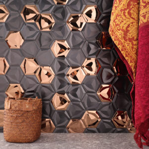 3D Black and Gold Hexagon Metal Mosaic Wall Tiles