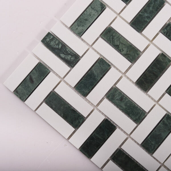 Empress Green and White Marble Mosaic Basketweave Tiles