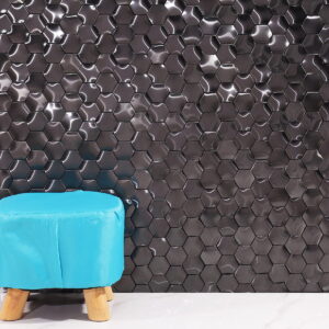 1208-182 Wavy 3D Metal Black Brushed Stainless Steel Hexagon Mosaic Tiles