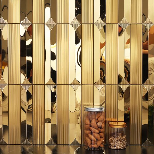 310 Gold Flute Long Subway Stainless Steel Mosaic Wall Tile