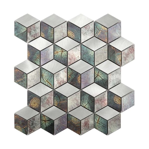 3d-cube-flat-aluminum-mosaic-full-sheet-view Geometric 3d Cube Aluminum Mosaic Accent Wall Tile