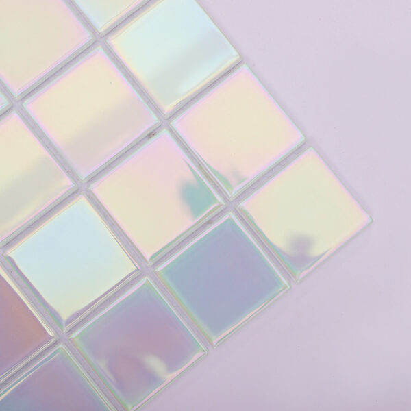 Pearlescent White Glass Square Mosaic  Backsplash and Bathroom Tile
