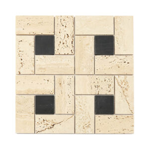 Beige Travertine Black Marble Geometric Mosaic Tile