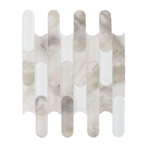 Beige White Capsule Shaped Glass Mosaic Japandi Powder Rooms, Kitchen Islands Tile