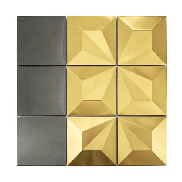 Black and Gold Pyramid Square Metal Wall Mosaic Tile