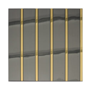Black-Gold-Stainless-Steel-Vertical-Stacked-Tile-White-Background Glossy Groutless Black and Gold Vertical Stacked Stainless Steel Mosaic Living Hall and Sitting Room Wall Tiles