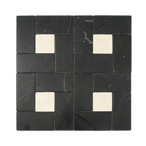 Nero Black Rectangles Marble Tile with Cream Dots