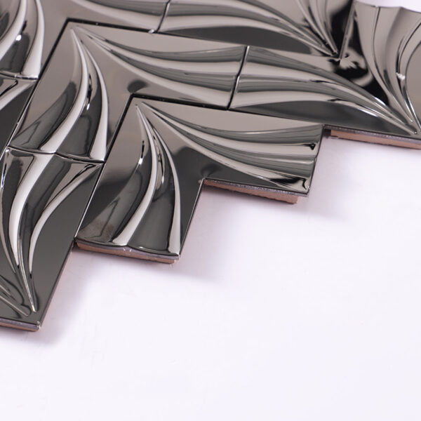 3D Black Mirror Herringbone Groutless Metal Mosaic Tile