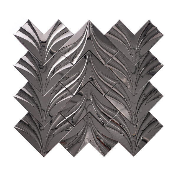 3D Black Mirror Herringbone Groutless Metal Mosaic Tile