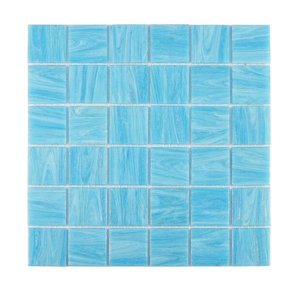 Blue-Glass-Mosaic-Tile-Sheet-Front-View Light Blue Glass Mosaic Pool Tile Sheet 11.73 x 11.73 Inch