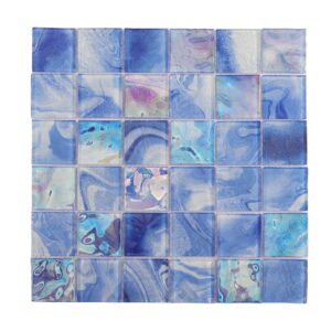 Coastal Modern Blue Iridescent Square Glass Mosaic Tile for Bathrooms, Shower Walls and Pool Interiors