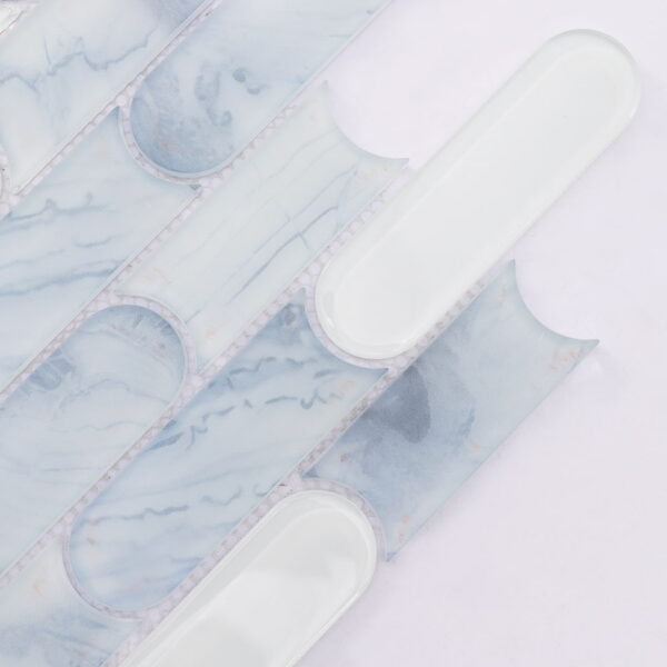 Blue White Capsule Shaped Glass Mosaic Modern Coastal Bathrooms, Laundry Rooms and Café Backsplashes Tile