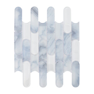 Blue White Capsule Shaped Glass Mosaic Modern Coastal Bathrooms, Laundry Rooms and Café Backsplashes Tile