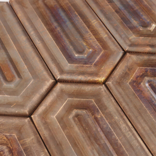 Antique Copper Elongated Hexagon Mosaic Metal Tile for Modern Geometric Wall Design