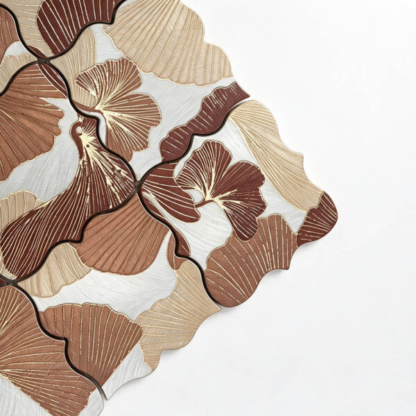 Brown-Beige-Floral-Aluminum-Mosaic-Tile-Corner-Detail Brown Beige Floral Aluminum Mosaic Tile