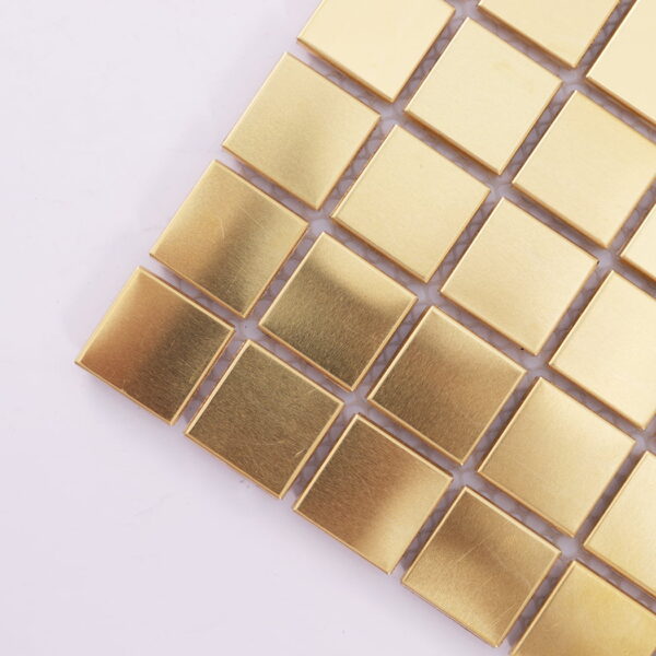 Brushed-Brass-Metal-Mosaic-Tile-Corner Gloden Brushed Brass Square Mosaic Metal Wall Tile