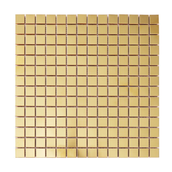 Brushed-Brass-Metal-Mosaic-Tile-Front Gloden Brushed Brass Square Mosaic Metal Wall Tile