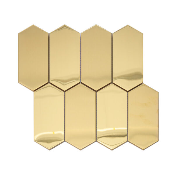 Gold Elongated Hexagon Mosaic Brushed Mirror Stainless Steel Tile