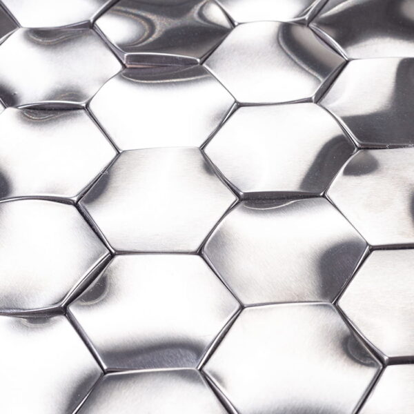 Brushed-Silver-3D-Hexagon-Tile-Texture Silver 3D Hexagonal Stainless Steel Mosaic Kitchen and Bathroom Backsplash Tile