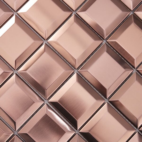 Rose Gold Beveled Brushed Stainless Steel Mosaic Tile for Bathroom Walls