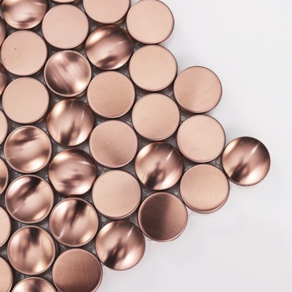Rose Gold Brushed Penny Round Metal Tile: Stainless Steel Concave Flat and Convex Mosaic