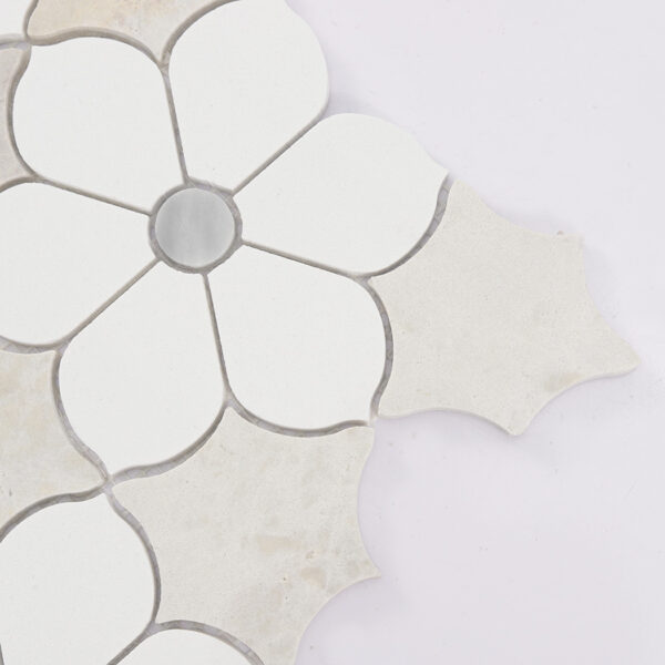 White Beige Floral Marble Mosaic Tile for Elegant Bathroom Walls