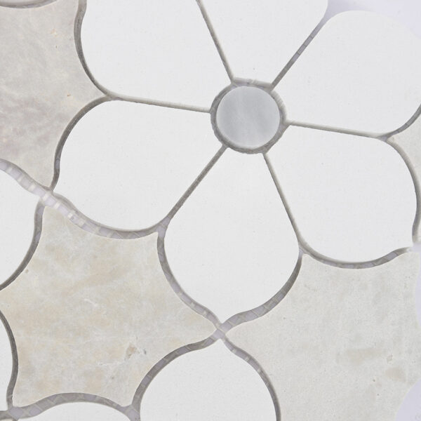 White Beige Floral Marble Mosaic Tile for Elegant Bathroom Walls