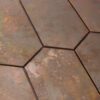 Copper-Hexagon-Mosaic-Tile-Edge-Detail-Joint-Close-Up Elongated Hexagon Rusted Copper Tile Feature Wall Mosaic