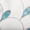 Fan-mosaic-tile-branch-detail-with-blue-glass White Blue Fish Scale Marble and Glass Waterjet Mosaic Wall Tile