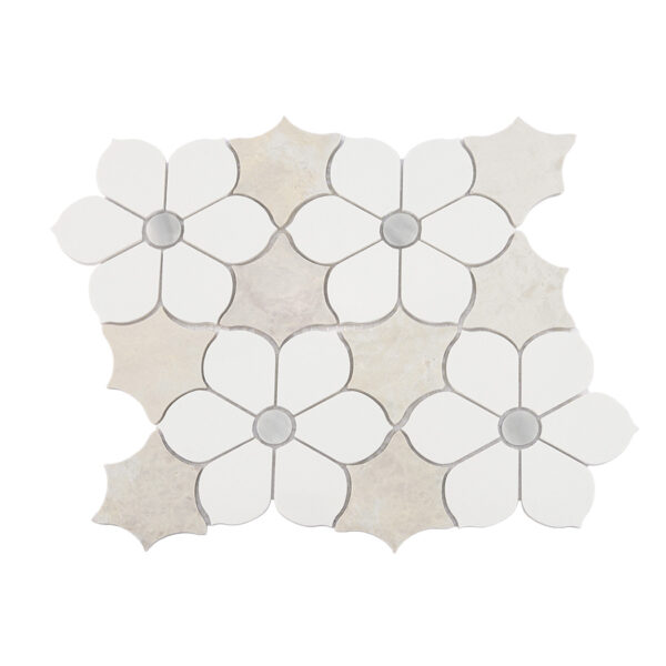 White Beige Floral Marble Mosaic Tile for Elegant Bathroom Walls