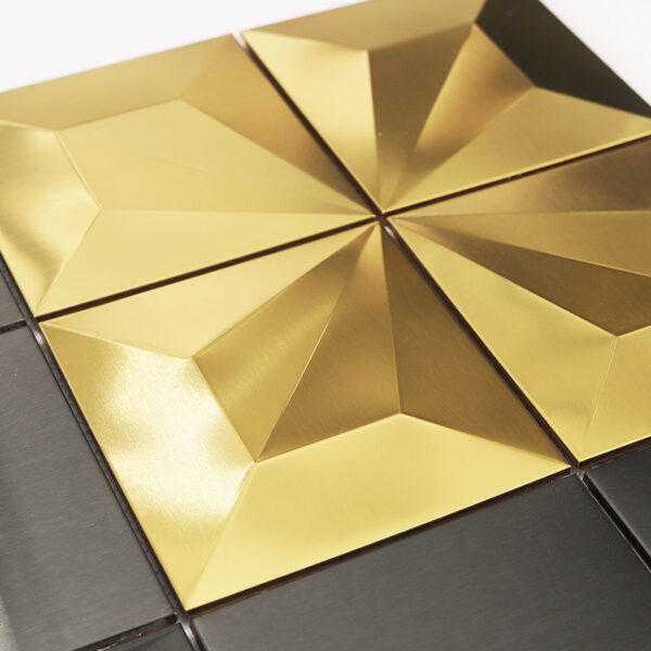 Black and Gold Pyramid Square Metal Wall Mosaic Tile