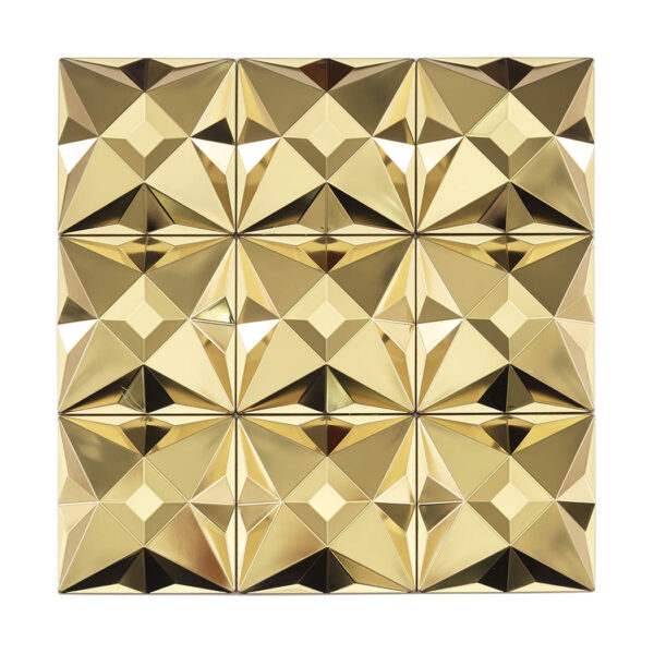 Gold-Faceted-Metal-Mosaic-Tile Luxury 3D Metal Geometric Gold Wall Tile Stainless Steel Mosaic