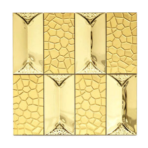 Modern 3D Gold Metallic Stainless Steel Tiles Backsplash Bathroom Wall Large Rectangular Mosaics 3x6