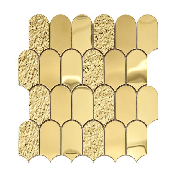 Gold-Ripple-Fan-Metal-Mosaic-Tile-Front-View Gold Ripple Fan Metal Wall Tile for Glamorous Interior Walls