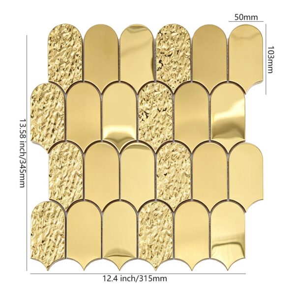 Gold-Ripple-Fan-Metal-Mosaic-Tile-Size Gold Ripple Fan Metal Wall Tile for Glamorous Interior Walls